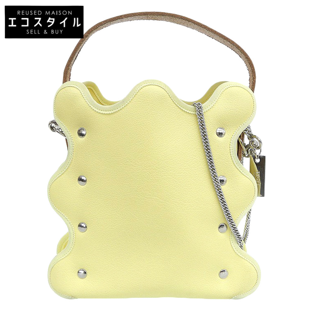 nori enomoto Nori Enomoto Mardi Matin faux leather × ribbon web-design bucket bag women's lemon yellow handbag