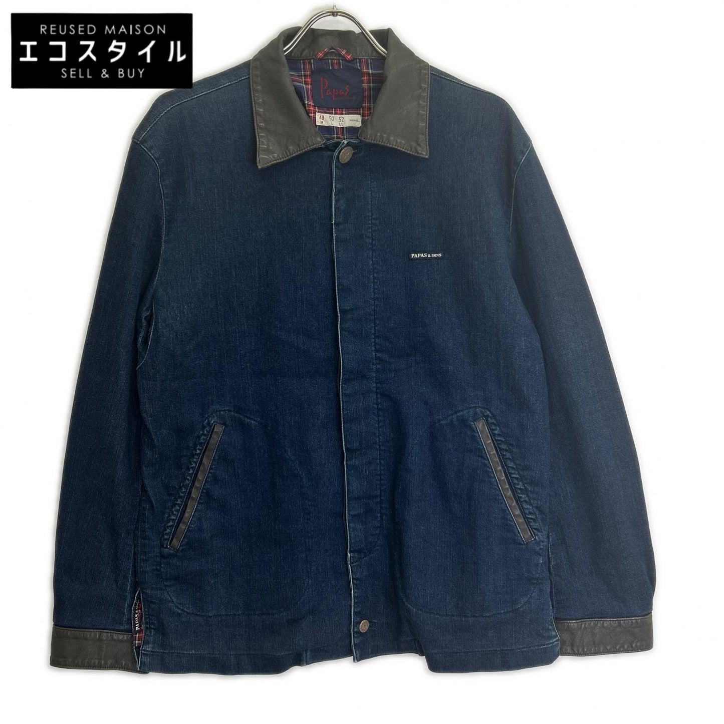 Papas パパス D0414F JM003 インディゴ レザー切替 デニムカバーオール ジャケット