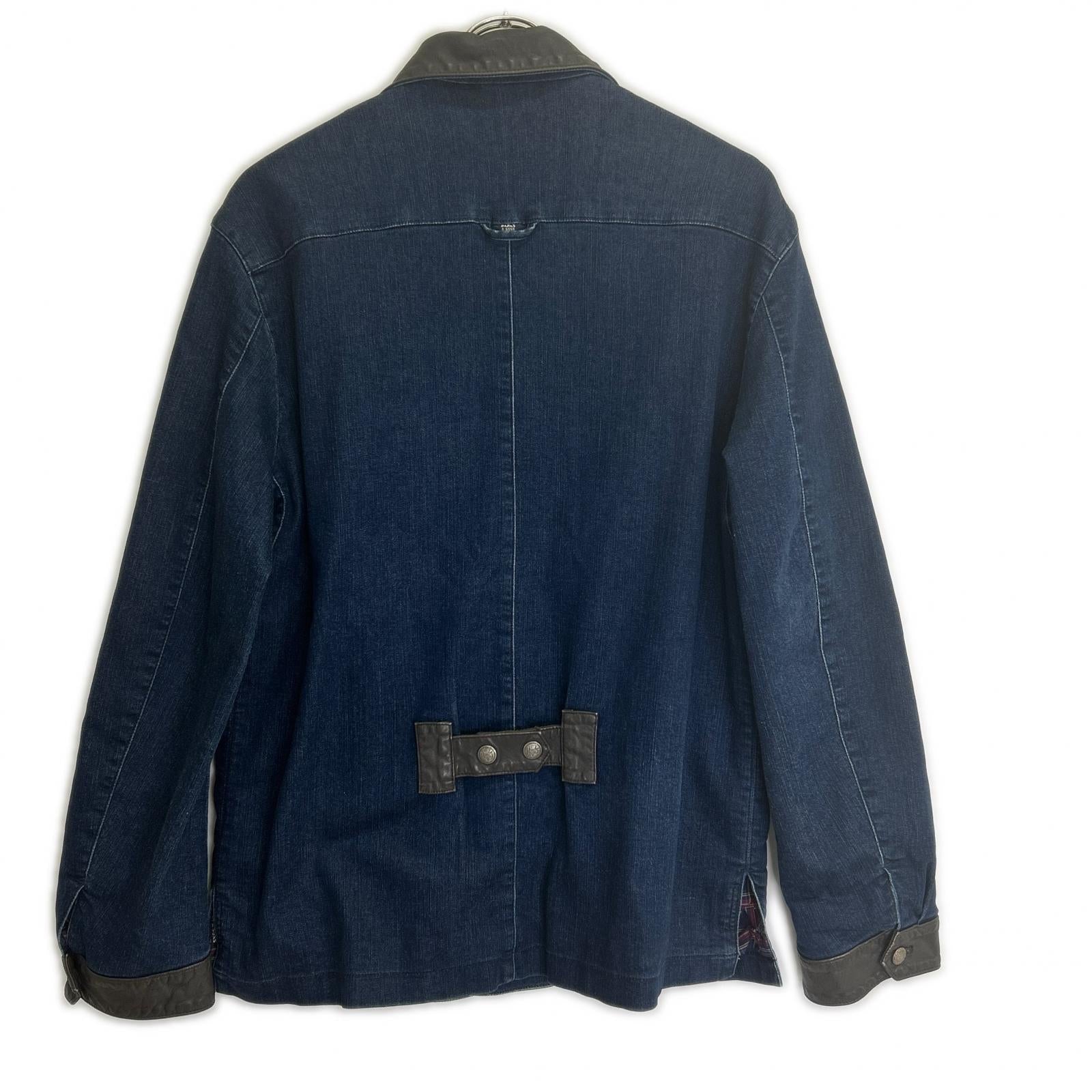 Papas パパス D0414F JM003 インディゴ レザー切替 デニムカバーオール ジャケット