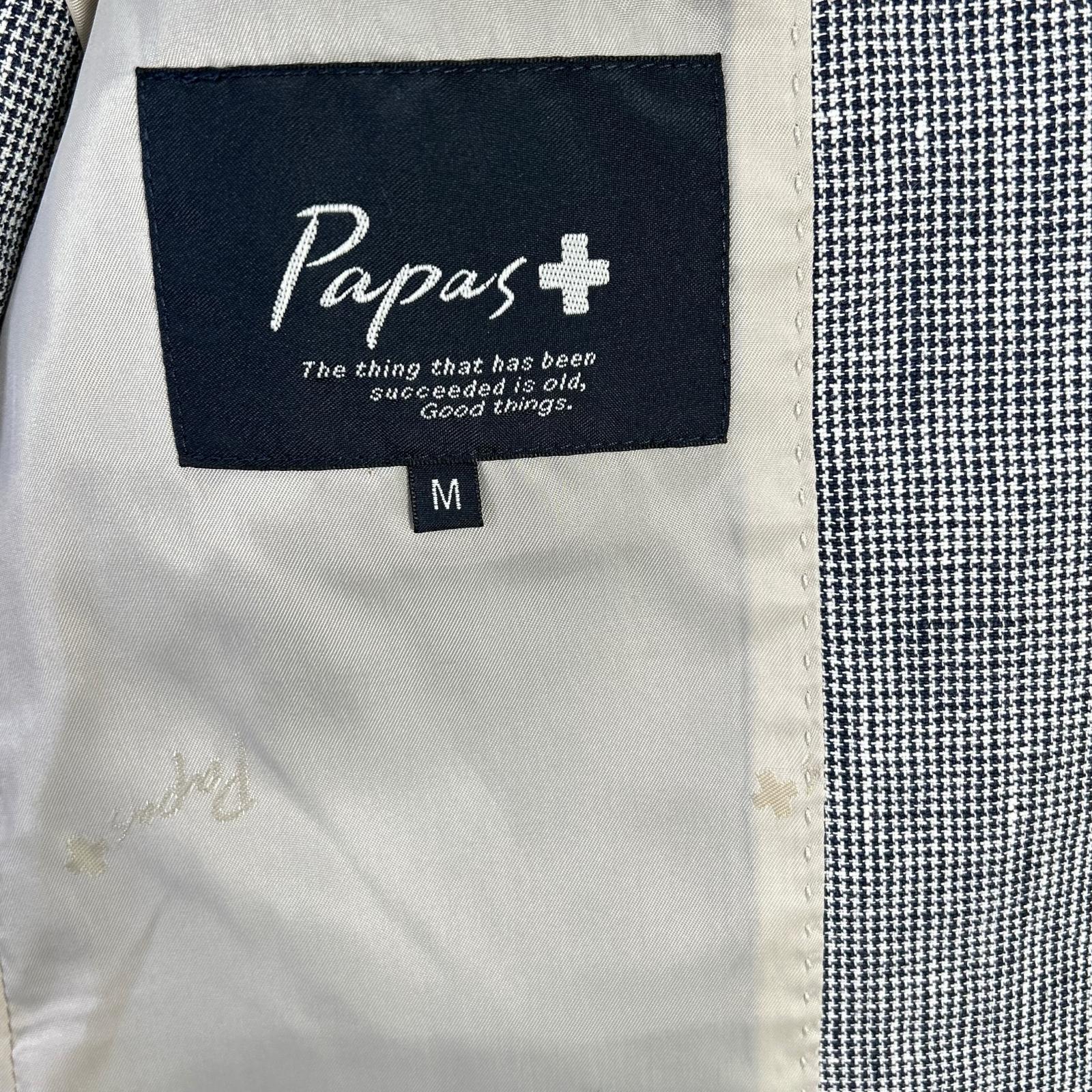 Papas パパス D048AFJL016 ネイビー×ホワイト ハウンドトゥース リネン