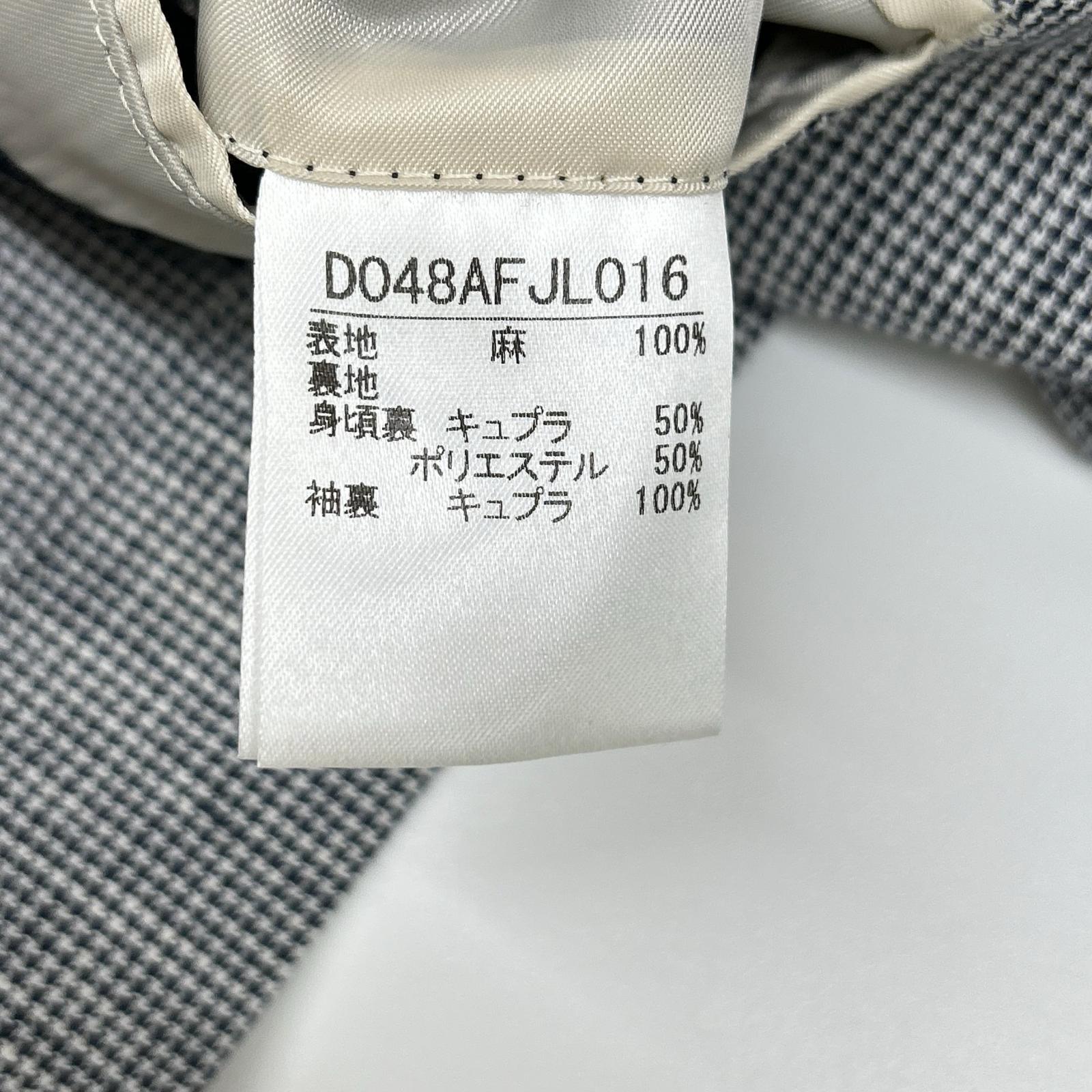 PAPAS パパス D048AFJL016 ネイビー×ホワイト ハウンドトゥース リネン テーラードジャケット ジャケット