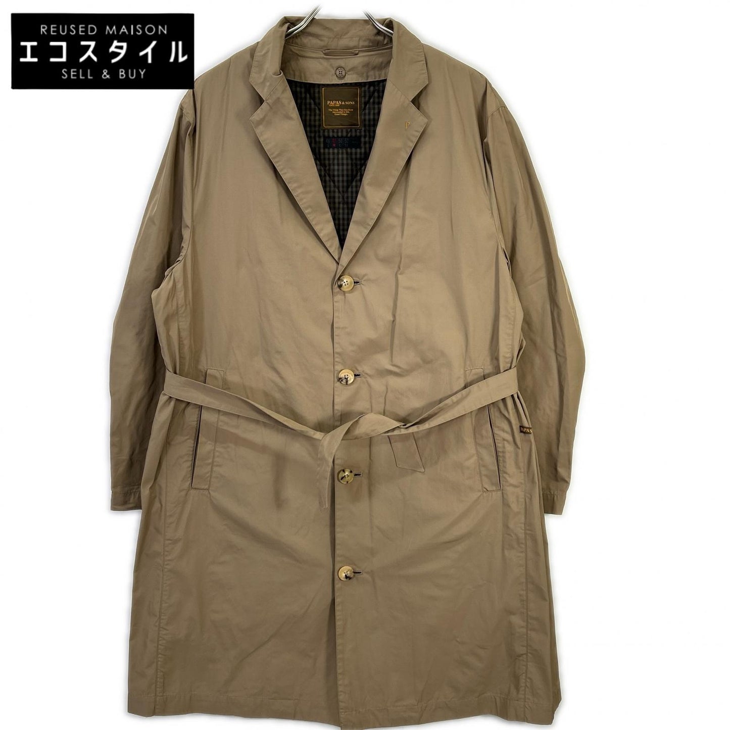 PAPAS パパス D0421FC 001 ベージュ ナイロン ベルト付き チェスターコート コート