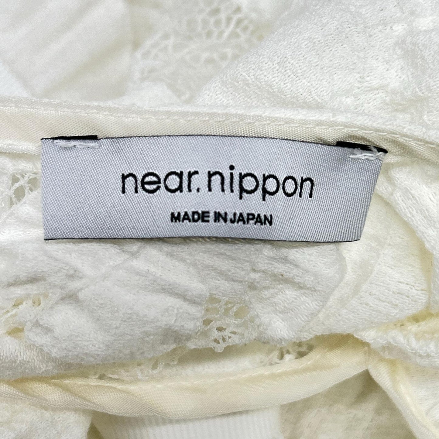 near.nippon ニアーニッポン ホワイト レースワッシャー加工 ボートネックS/Sブラウス トップス
