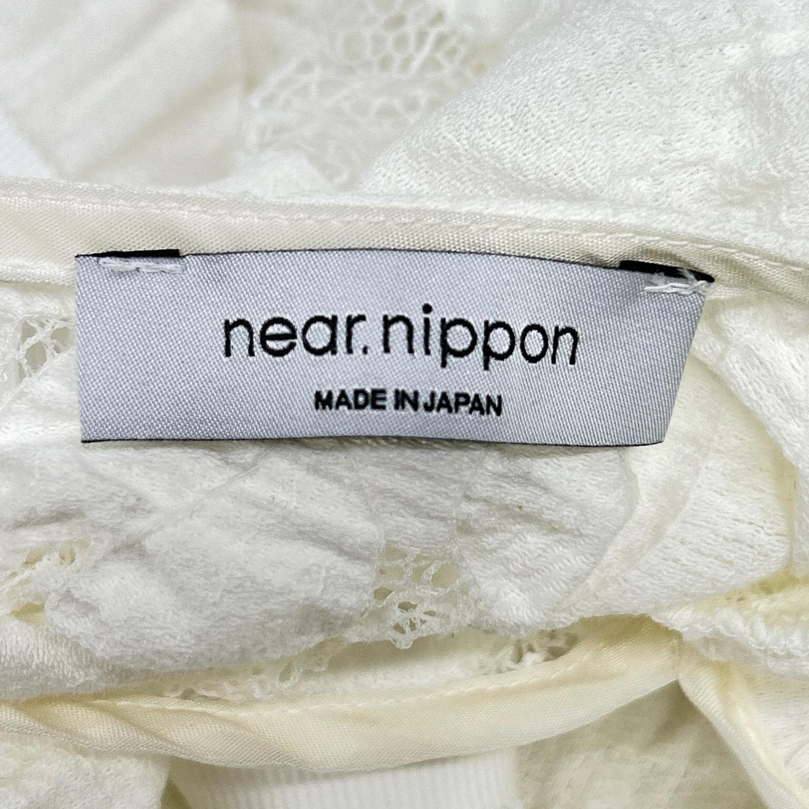 near.nippon ニアーニッポン ホワイト レースワッシャー加工 ボートネックS/Sブラウス トップス
