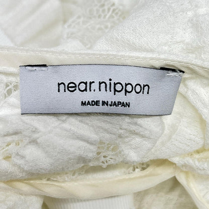 near.nippon ニアーニッポン ホワイト レースワッシャー加工 ボートネックS/Sブラウス トップス