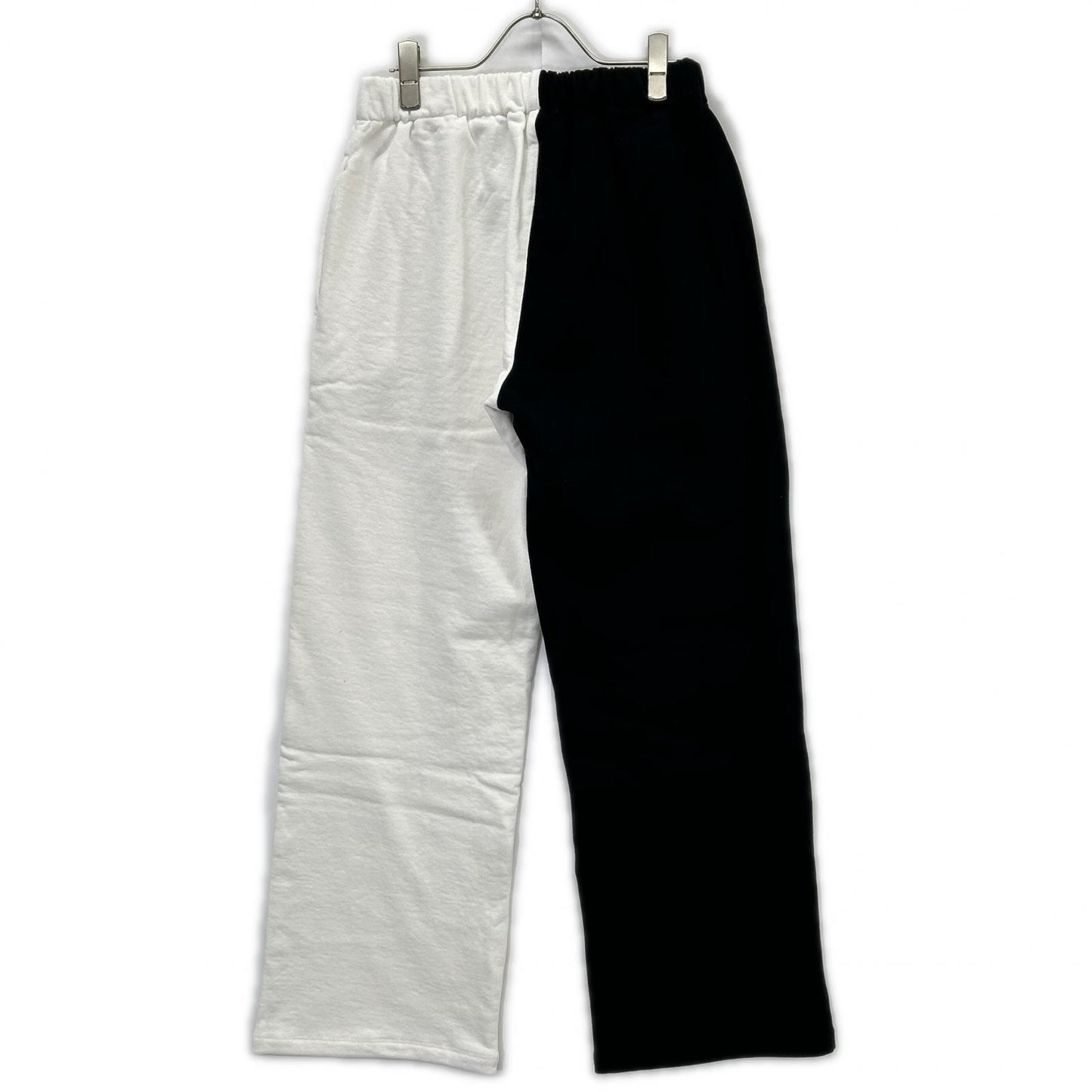 THE SHISHIKUI シシクイ ブラック×ホワイト コットン ワイドシルエット バイカラースウェットパンツ ボトムス