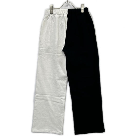 THE SHISHIKUI シシクイ ブラック×ホワイト コットン ワイドシルエット バイカラースウェットパンツ ボトムス