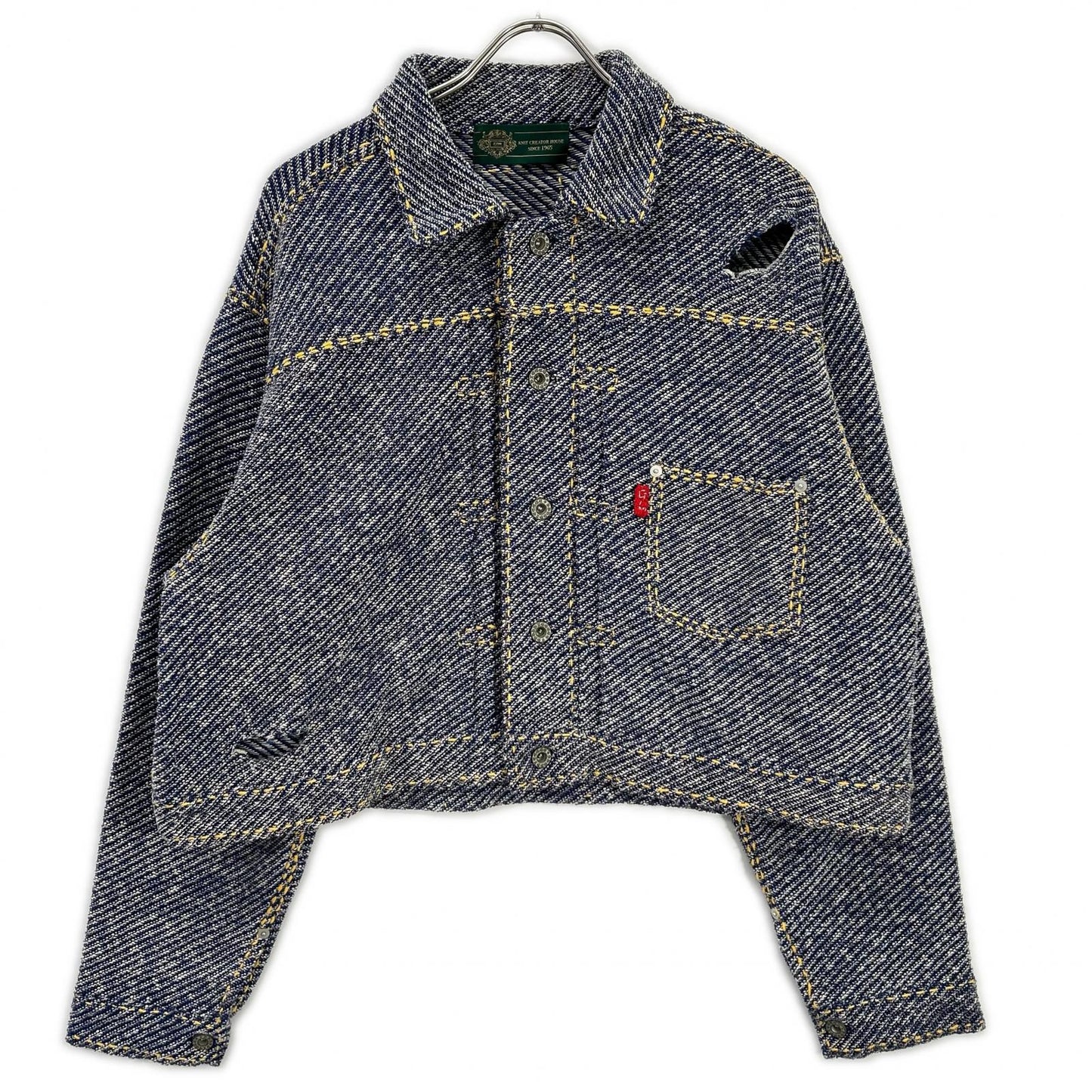 gim context ジムコンテキスト 25105140 ブルー Hand-Stitched Damaged Denim Knit Jacket ジャケット