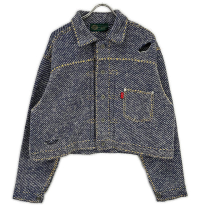 gim context ジムコンテキスト 25105140 ブルー Hand-Stitched Damaged Denim Knit Jacket ジャケット
