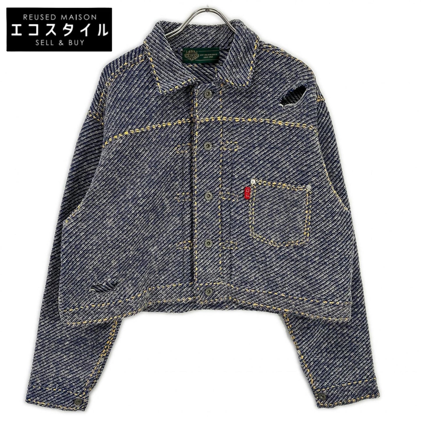 gim context ジムコンテキスト 25105140 ブルー Hand-Stitched Damaged Denim Knit Jacket ジャケット