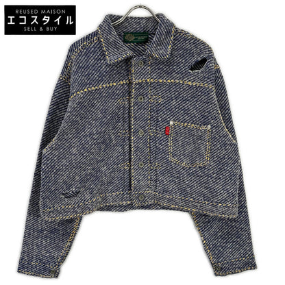 gim context ジムコンテキスト 25105140 ブルー Hand-Stitched Damaged Denim Knit Jacket ジャケット