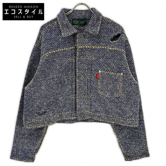 gim context 25105140 blue Hand-Stitched Damaged Denim Knit Jacket