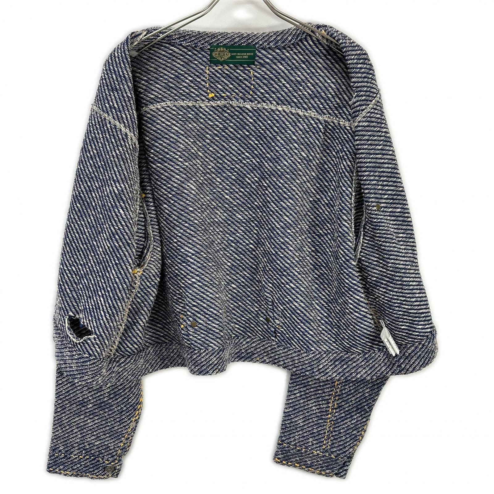 gim context ジムコンテキスト 25105140 ブルー Hand-Stitched Damaged Denim Knit Jacket ジャケット