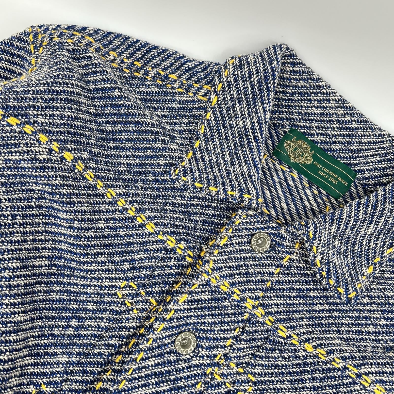 gim context ジムコンテキスト 25105140 ブルー Hand-Stitched Damaged Denim Knit Jacket ジャケット