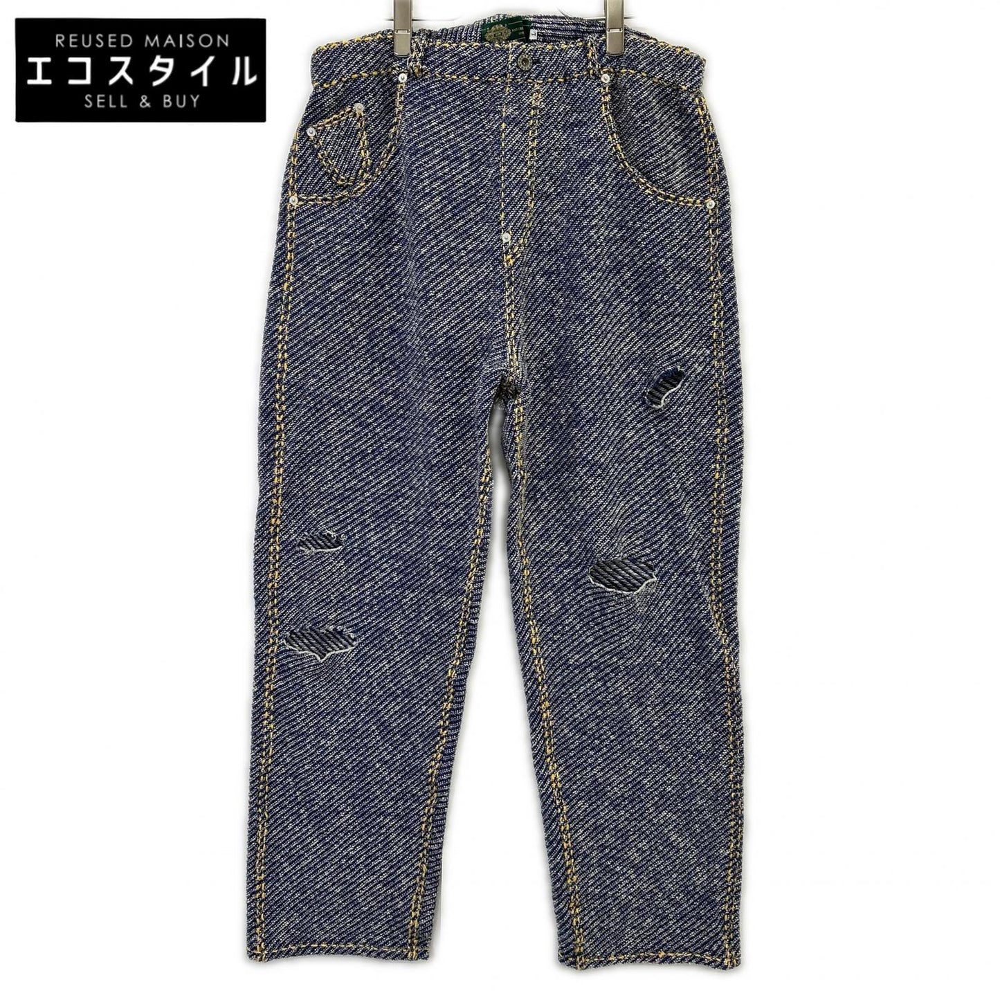 gim context ジムコンテキスト 25105150 ブルー Hand-Stitched Damaged Denim Knit Pants ボトムス
