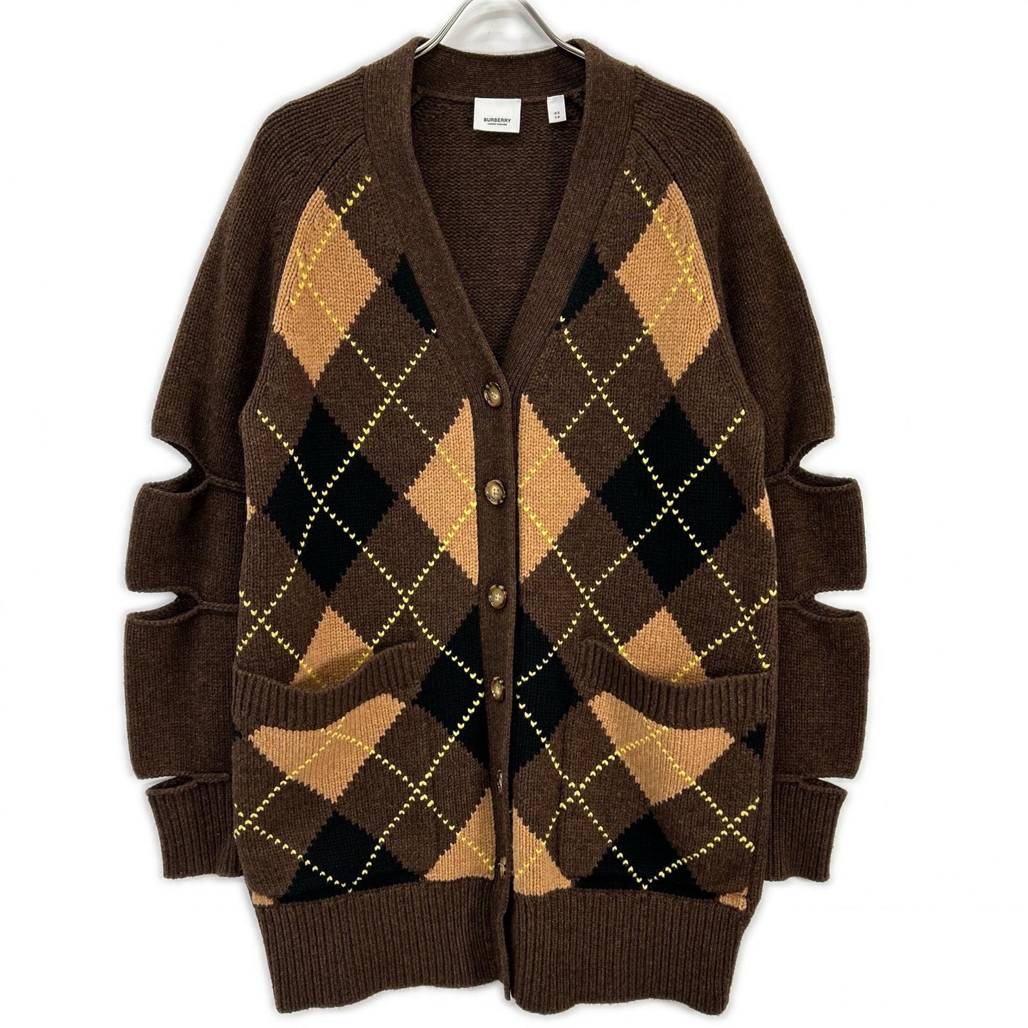 BURBERRY バーバリー 8037239 ウールアーガイル カットスリーブカーディガン　ティッシ期 トップス