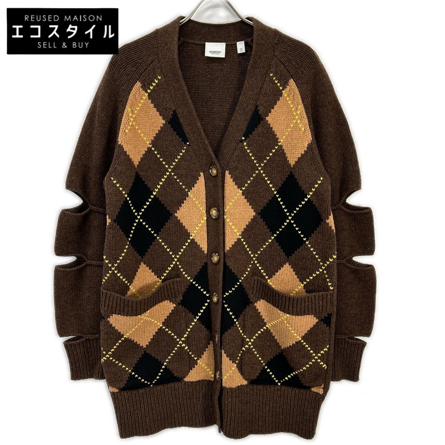 BURBERRY バーバリー 8037239 ウールアーガイル カットスリーブカーディガン　ティッシ期 トップス