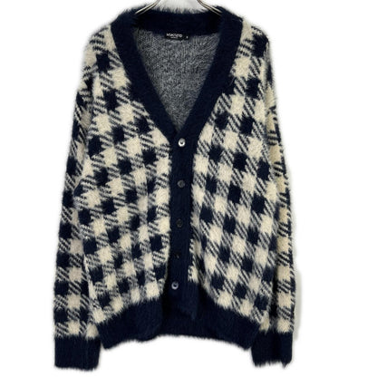 MSKN2ND ムンスクォンセカンド ネイビー×ホワイト ブロックチェック シャギーカーディガン トップス
