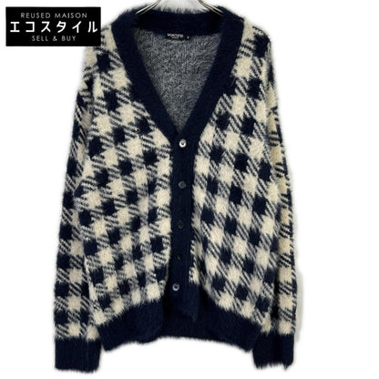 MSKN2ND ムンスクォンセカンド ネイビー×ホワイト ブロックチェック シャギーカーディガン トップス