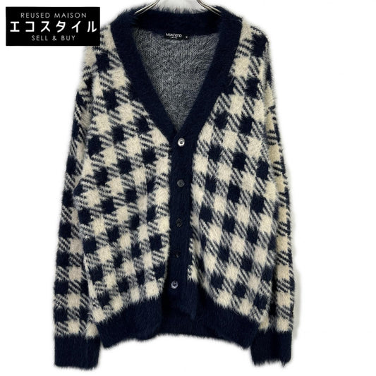 MSKN2ND ムンスクォンセカンド ネイビー×ホワイト ブロックチェック シャギーカーディガン トップス