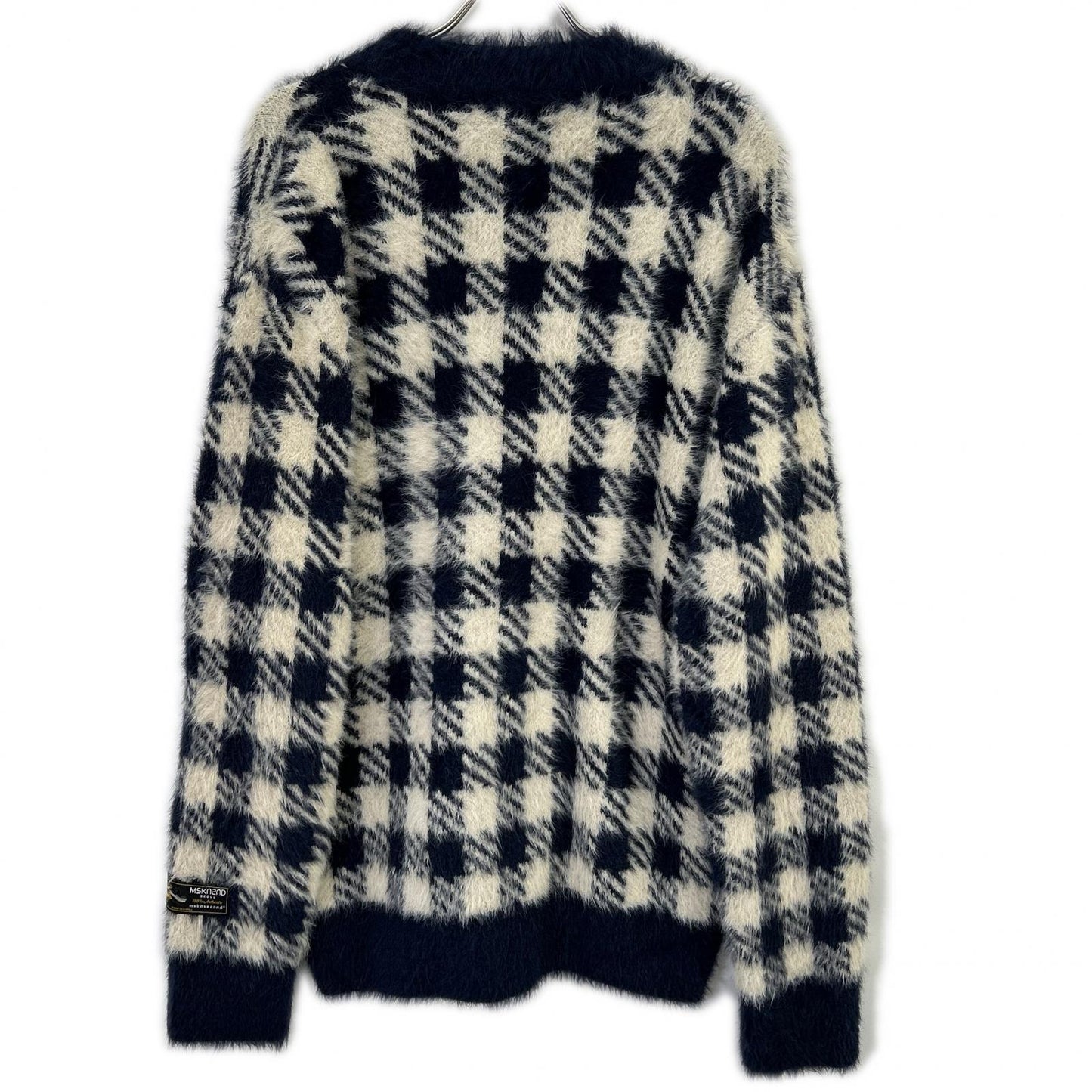 MSKN2ND ムンスクォンセカンド ネイビー×ホワイト ブロックチェック シャギーカーディガン トップス