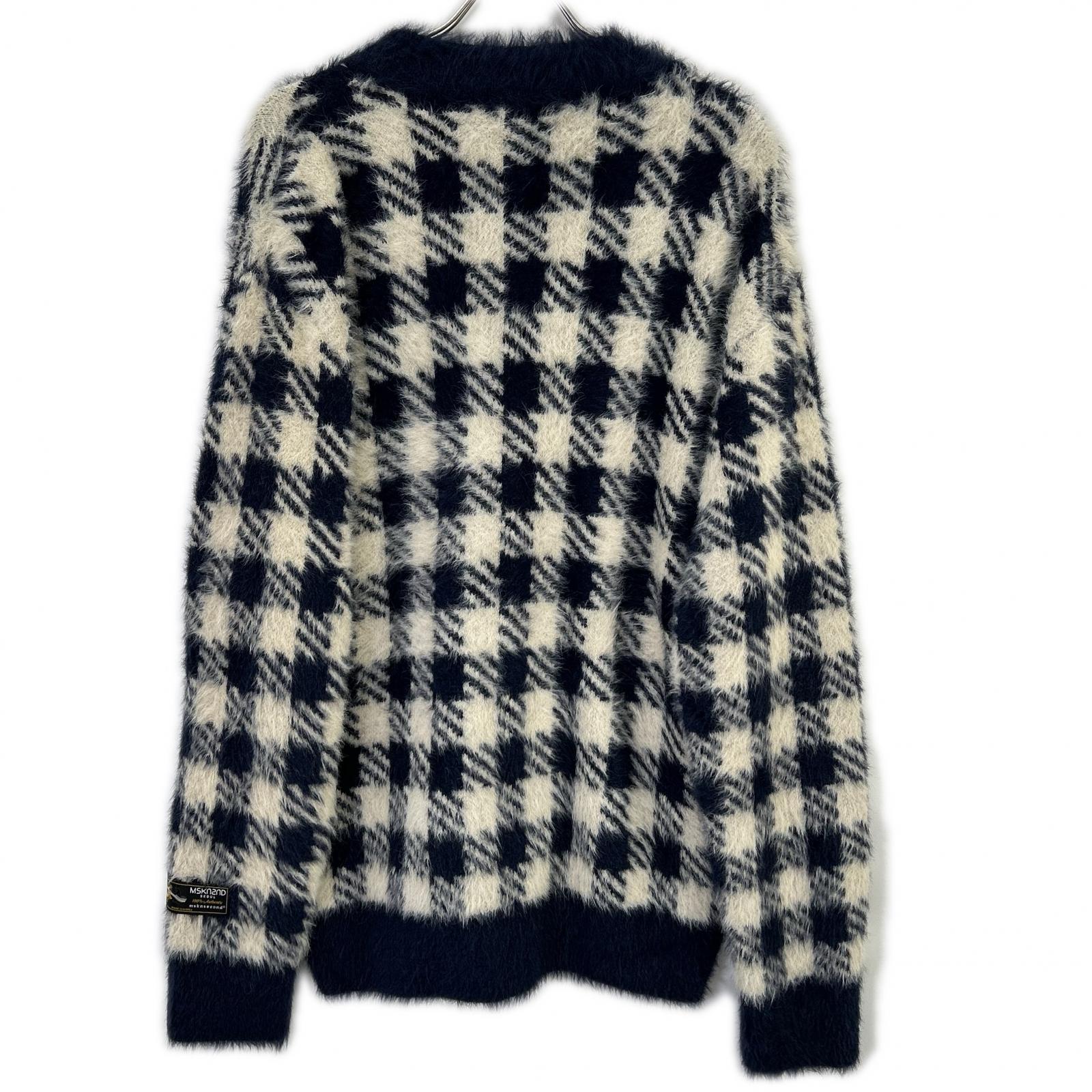 MSKN2ND ムンスクォンセカンド ネイビー×ホワイト ブロックチェック シャギーカーディガン トップス
