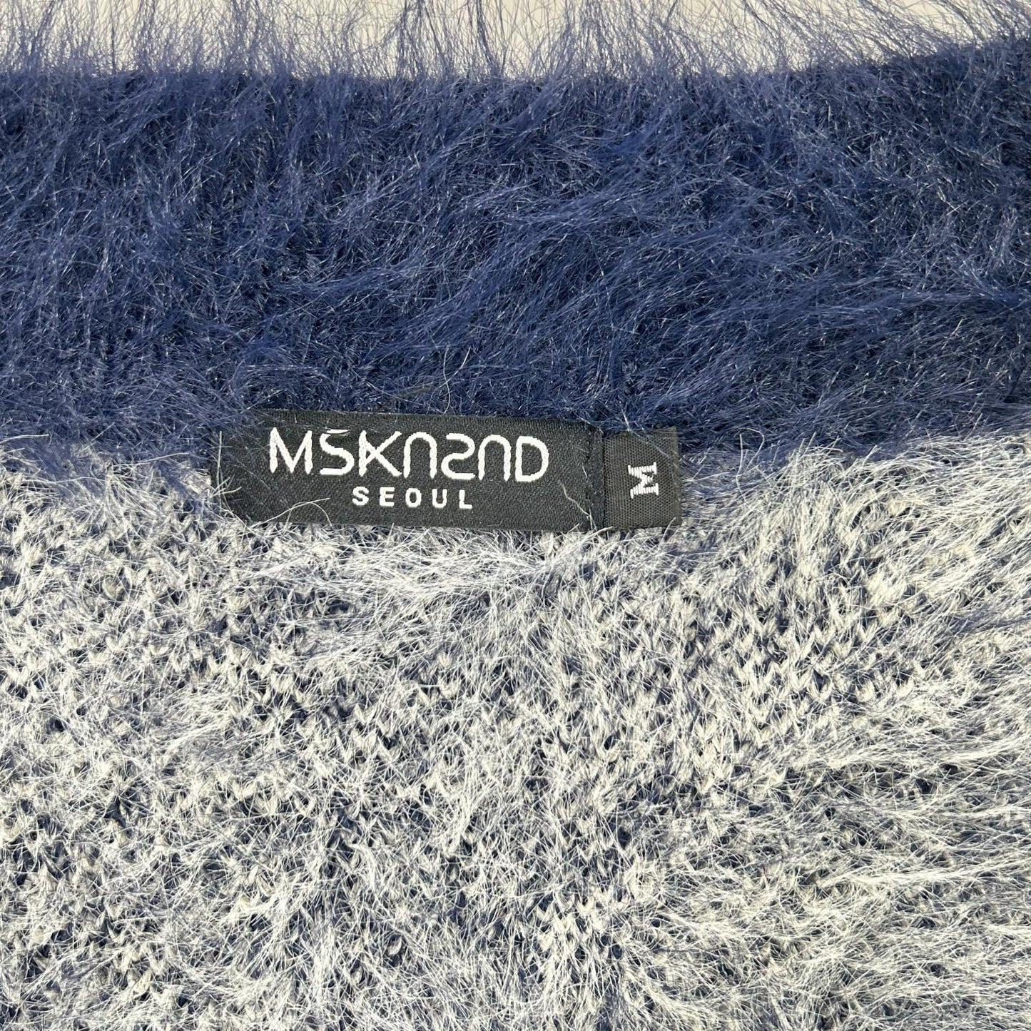 MSKN2ND ムンスクォンセカンド ネイビー×ホワイト ブロックチェック シャギーカーディガン トップス