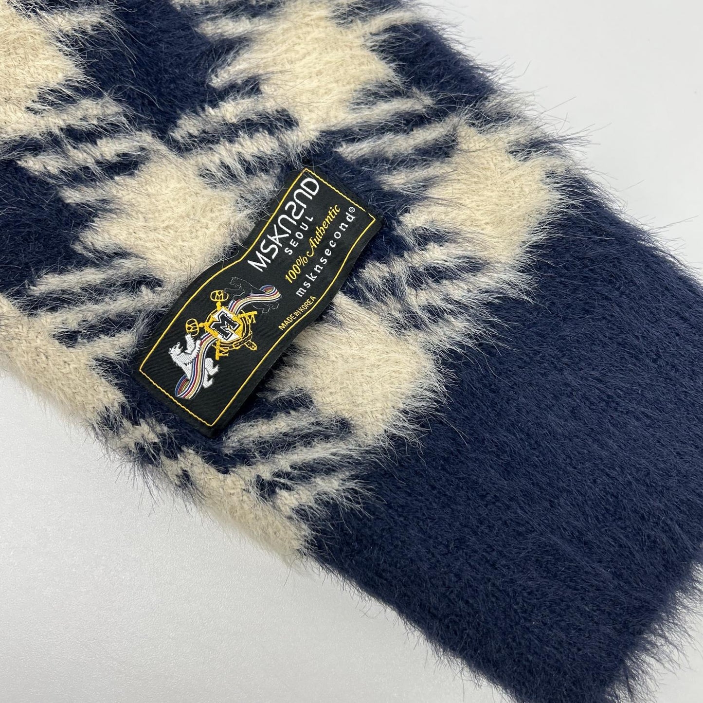 MSKN2ND ムンスクォンセカンド ネイビー×ホワイト ブロックチェック シャギーカーディガン トップス