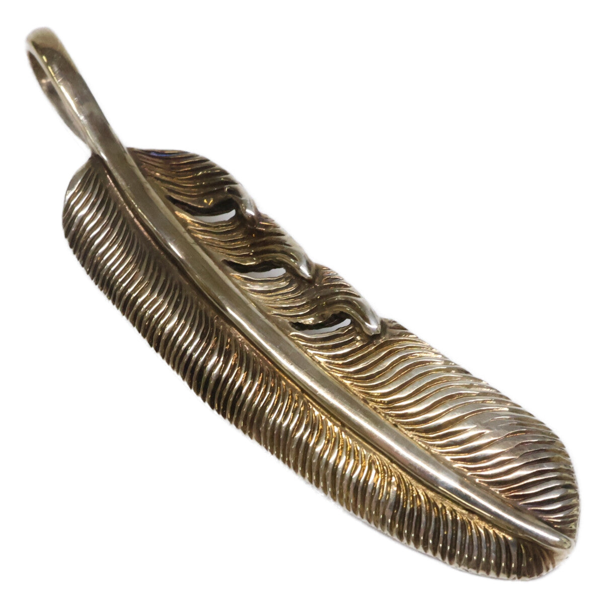KENSHIRO【Excellent Condition】SILVER Japanese-Carved Feather Necklace S Pendant Top