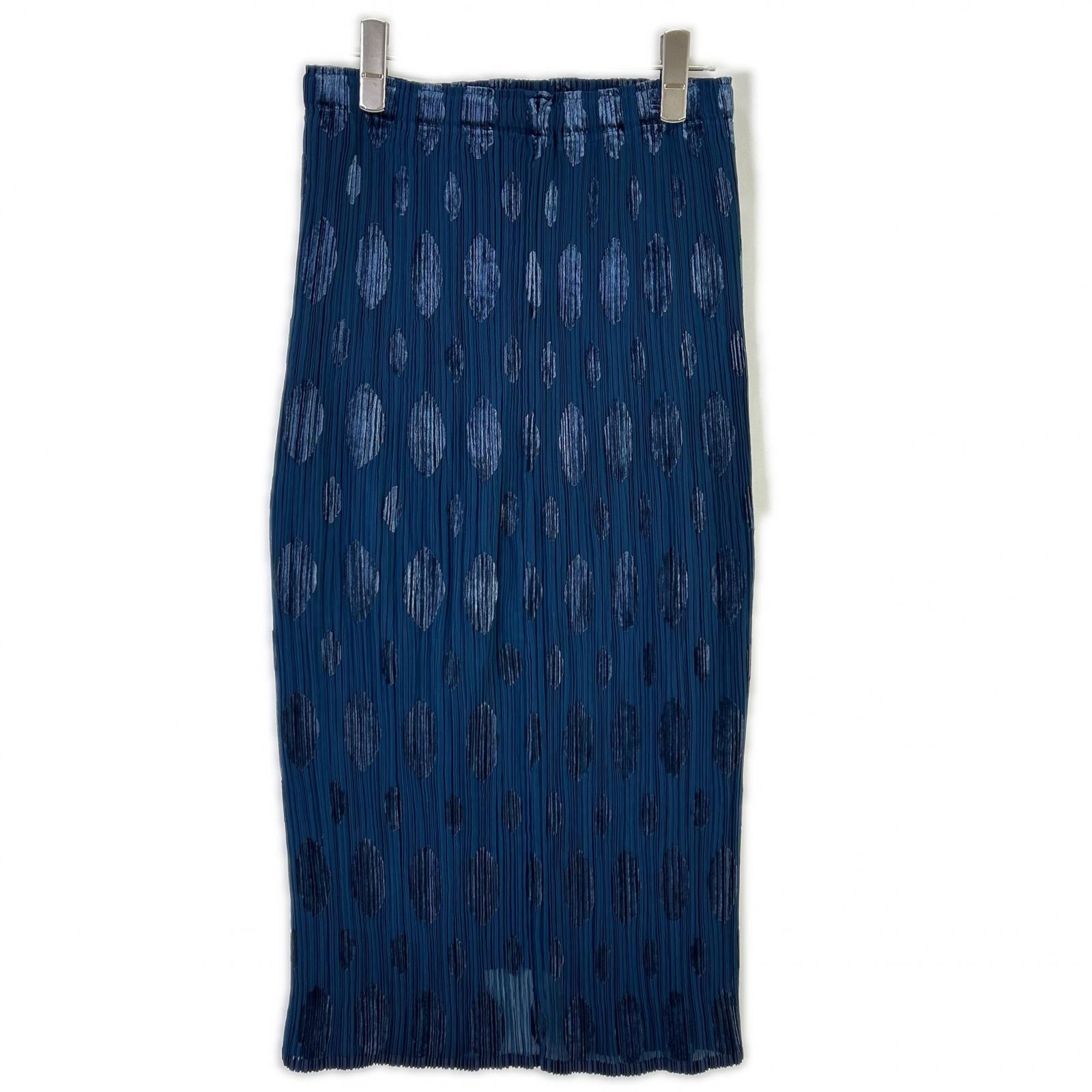 ISSEY MIYAKE FETE IF64-FG736 Blue Large-Dot Side-Slit Pleated Skirt