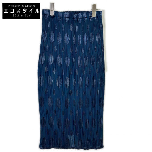 ISSEY MIYAKE FETE IF64-FG736 Blue Large-Dot Side-Slit Pleated Skirt