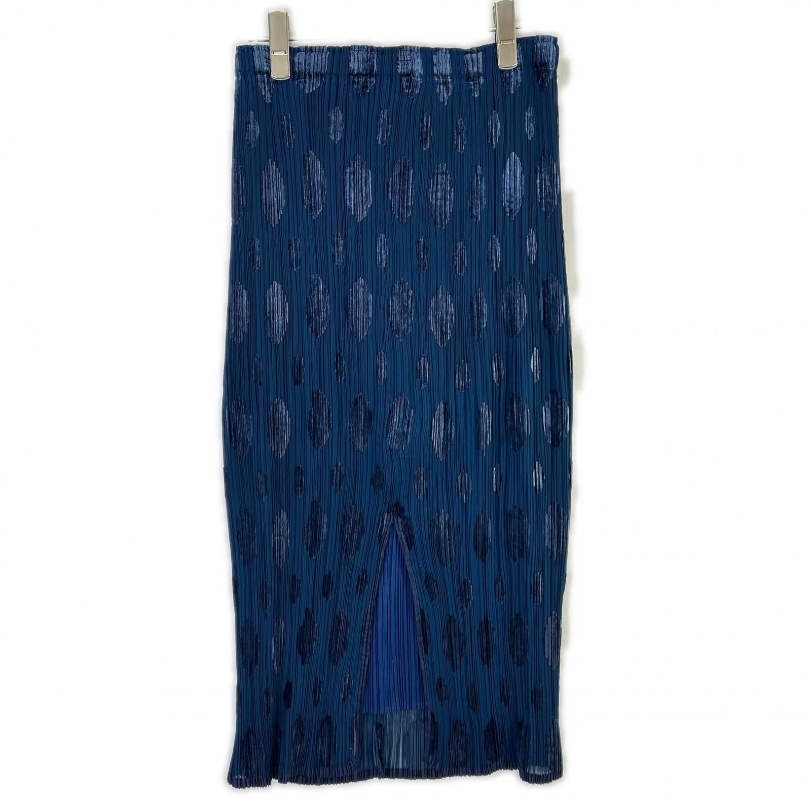 ISSEY MIYAKE FETE IF64-FG736 Blue Large-Dot Side-Slit Pleated Skirt