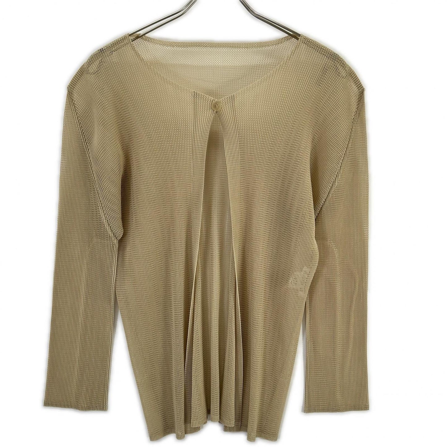 PLEATS PLEASE プリーツプリーズ PP13-F0255 ベージュ メッシュプリーツノーカラーカーディガン トップス