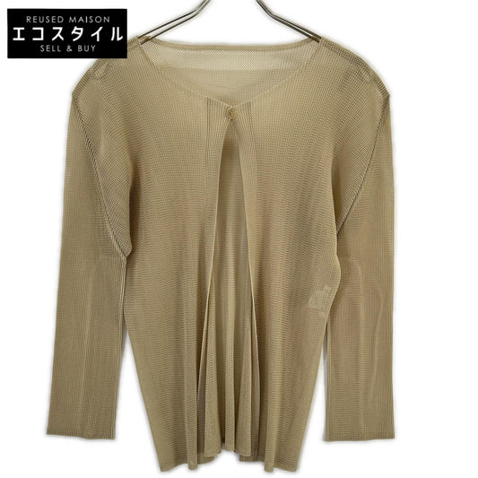 PLEATS PLEASE プリーツプリーズ PP13-F0255 ベージュ メッシュプリーツノーカラーカーディガン トップス