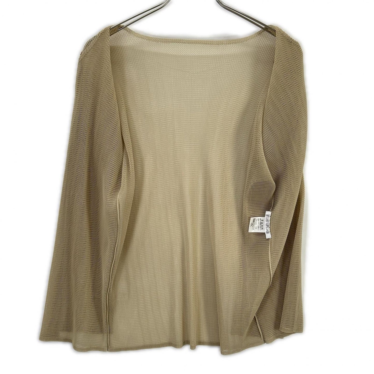 PLEATS PLEASE プリーツプリーズ PP13-F0255 ベージュ メッシュプリーツノーカラーカーディガン トップス