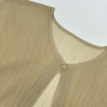 PLEATS PLEASE プリーツプリーズ PP13-F0255 ベージュ メッシュプリーツノーカラーカーディガン トップス
