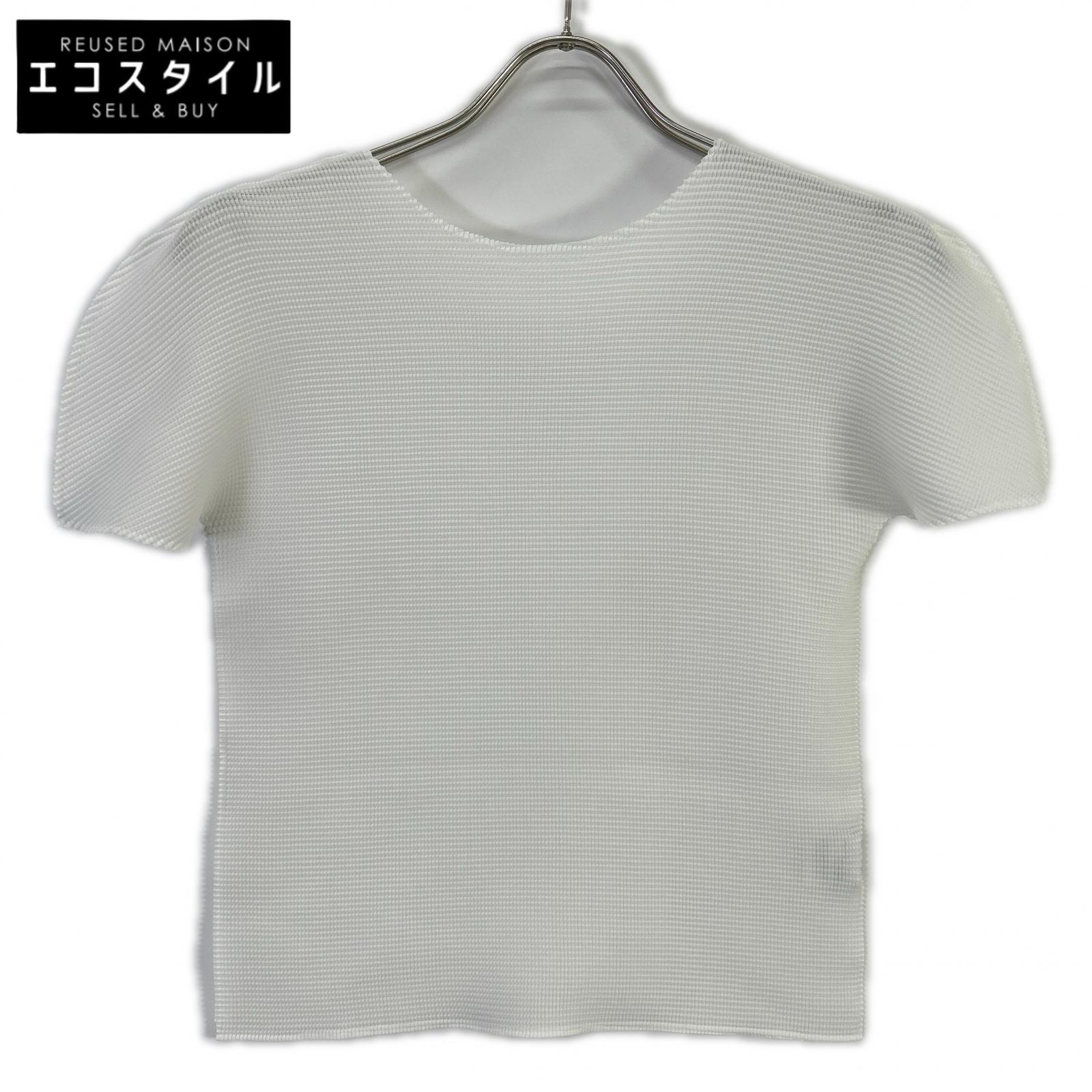 【SALE】 MeISSEYMIYAKE ミーイッセイミヤケ MI13-FK206 21年 ホワイト プリーツショートスリーブブラウス トップス