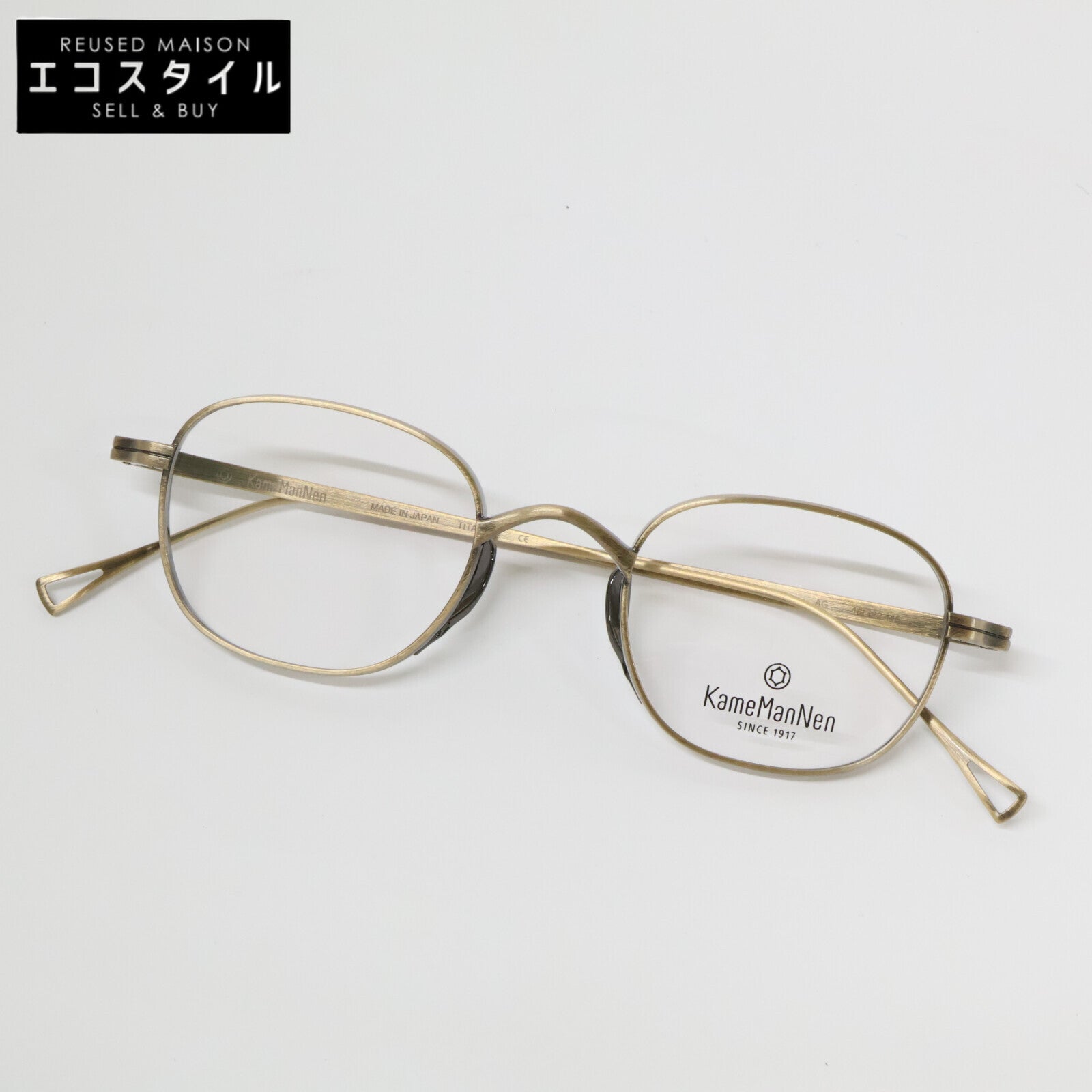 KameManNen カメマンネン 【美品】KMN114 AG TITANIUM デモレンズ ワイドスクエアシェイプ アイウェア 眼鏡