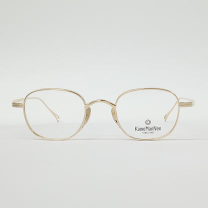 KameManNen カメマンネン 【美品】KMN114 GD TITANIUM デモレンズ ワイドスクエアシェイプ アイウェア 眼鏡