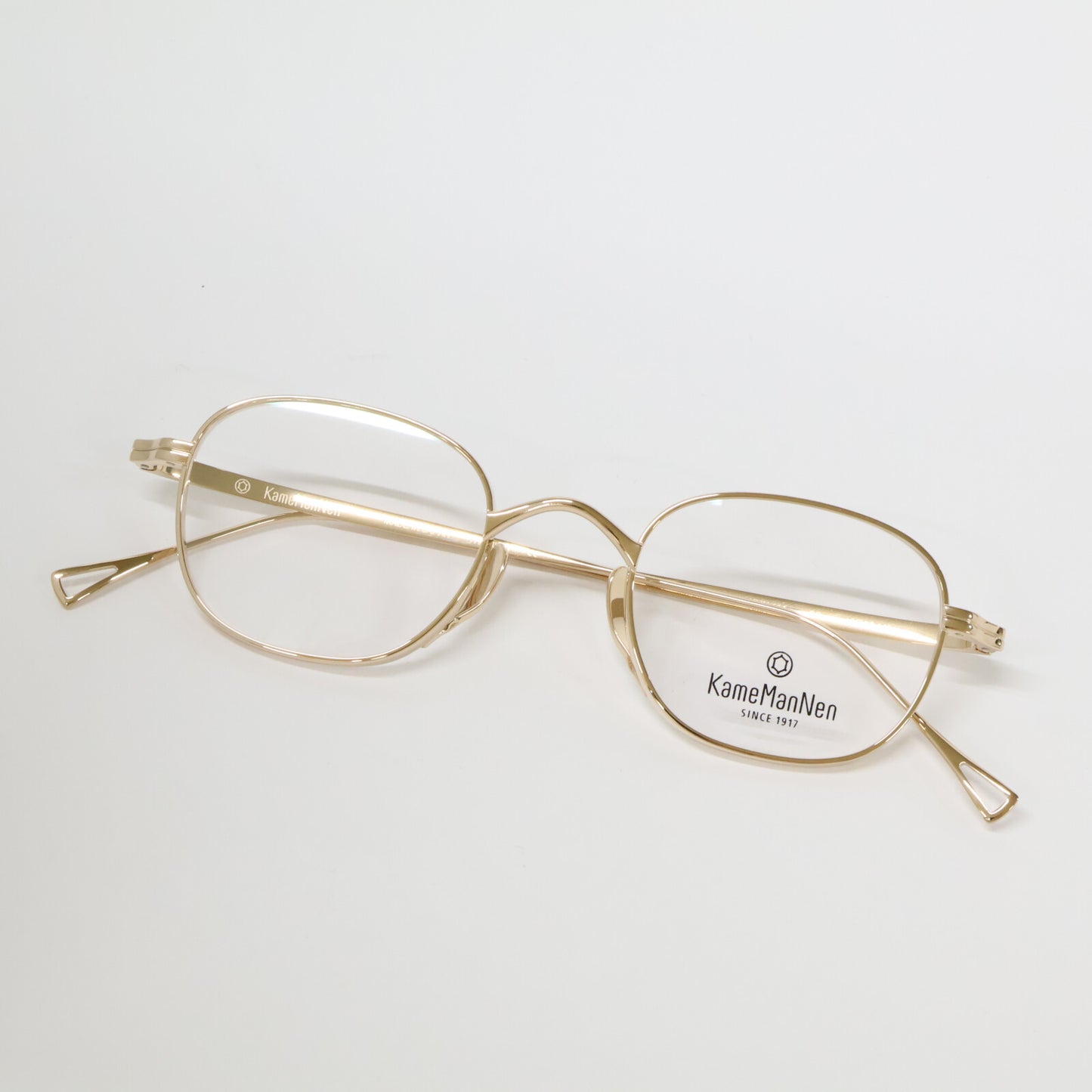 KameManNen カメマンネン 【美品】KMN114 GD TITANIUM デモレンズ ワイドスクエアシェイプ アイウェア 眼鏡