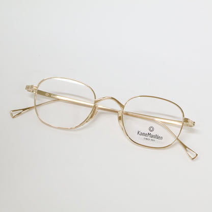 KameManNen カメマンネン 【美品】KMN114 GD TITANIUM デモレンズ ワイドスクエアシェイプ アイウェア 眼鏡