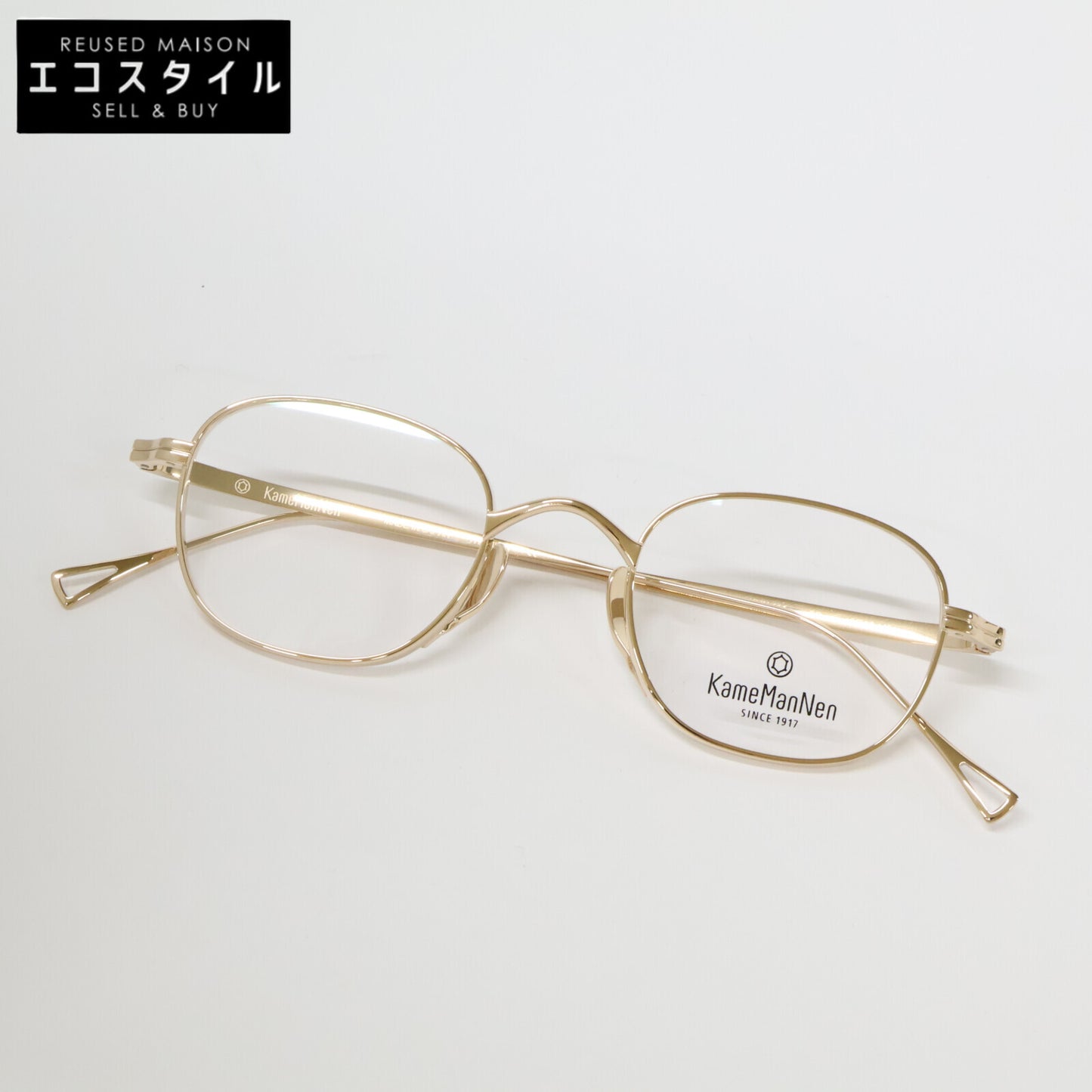 KameManNen カメマンネン 【美品】KMN114 GD TITANIUM デモレンズ ワイドスクエアシェイプ アイウェア 眼鏡