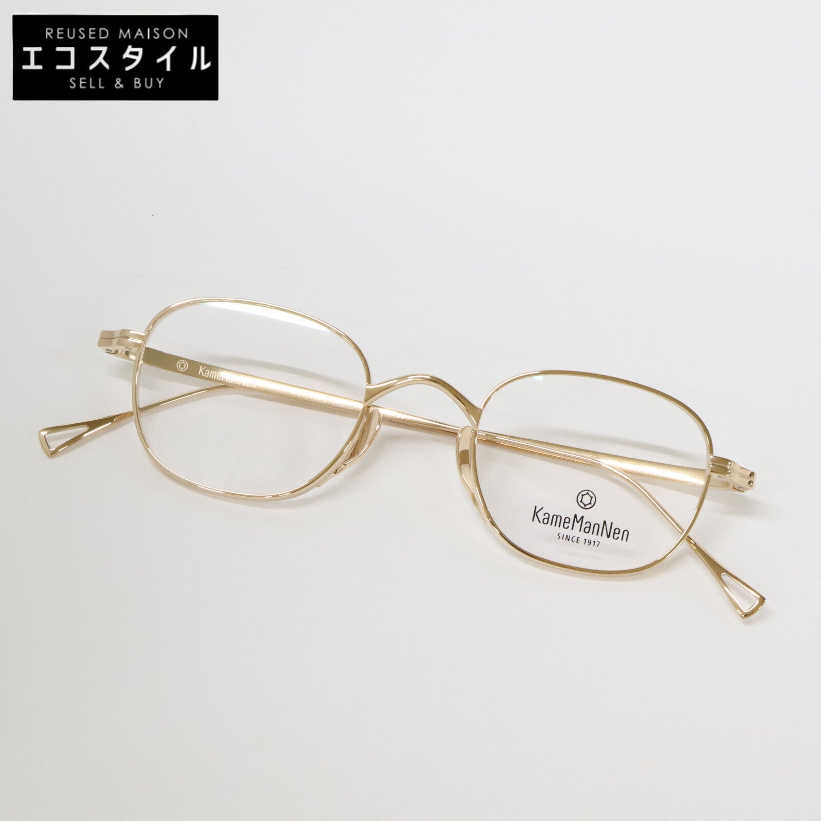 KameManNen カメマンネン 【美品】KMN114 GD TITANIUM デモレンズ ワイドスクエアシェイプ アイウェア 眼鏡