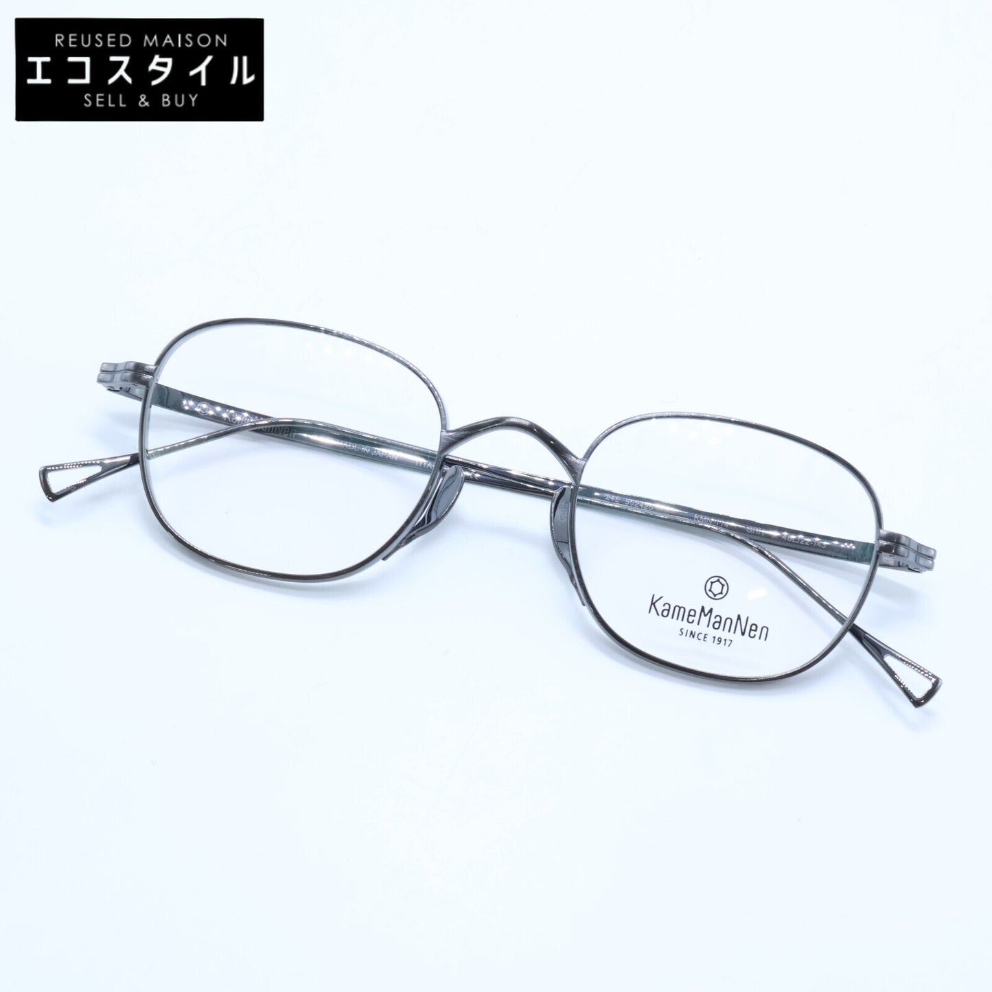 KameManNen カメマンネン 【美品】KMN114 GRH TITANIUM デモレンズ ワイドスクエアシェイプ アイウェア 眼鏡
