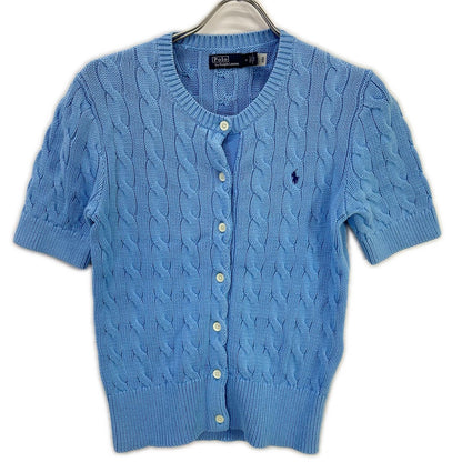 POLO RALPH LAUREN ポロ ラルフローレン 0200012627 ライトブルー コットン ポニー刺繍 ショートスリーブケーブルニットカーディガン トップス