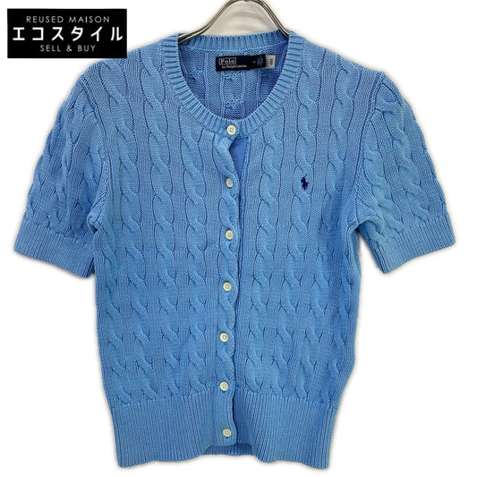POLO RALPH LAUREN ポロ ラルフローレン 0200012627 ライトブルー コットン ポニー刺繍 ショートスリーブケーブルニットカーディガン トップス