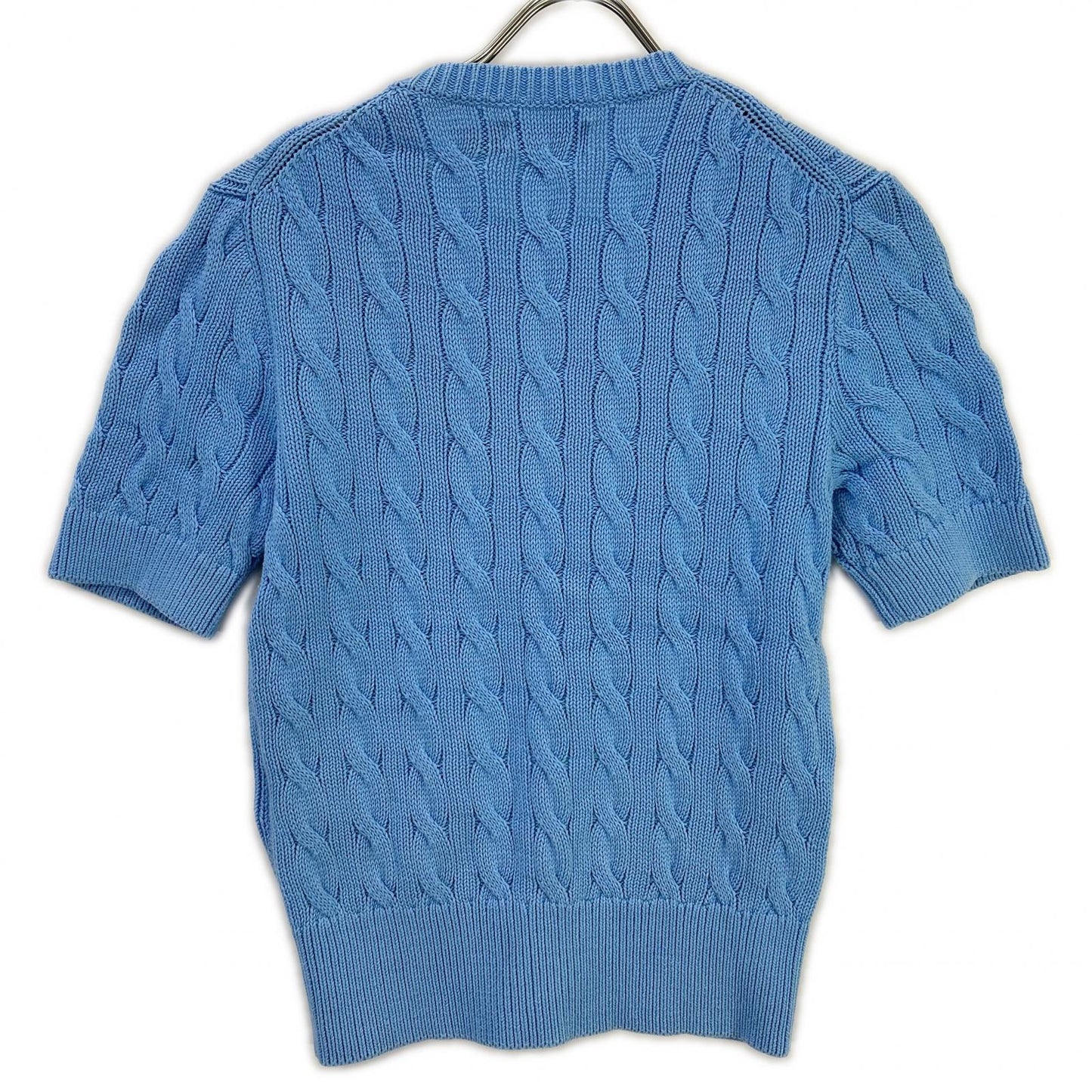 POLO RALPH LAUREN ポロ ラルフローレン 0200012627 ライトブルー コットン ポニー刺繍 ショートスリーブケーブルニットカーディガン トップス