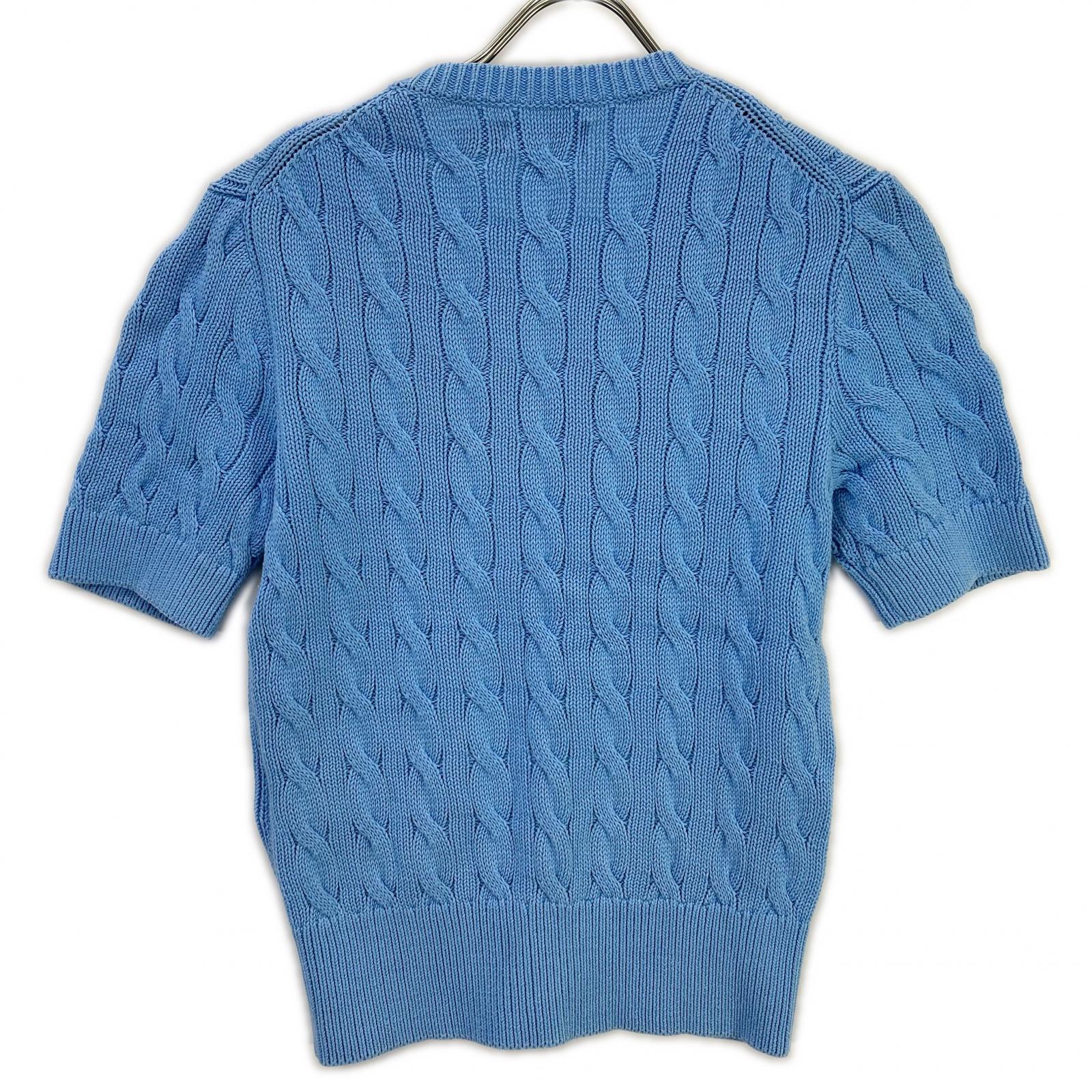 POLO RALPH LAUREN ポロ ラルフローレン 0200012627 ライトブルー コットン ポニー刺繍 ショートスリーブケーブルニットカーディガン トップス
