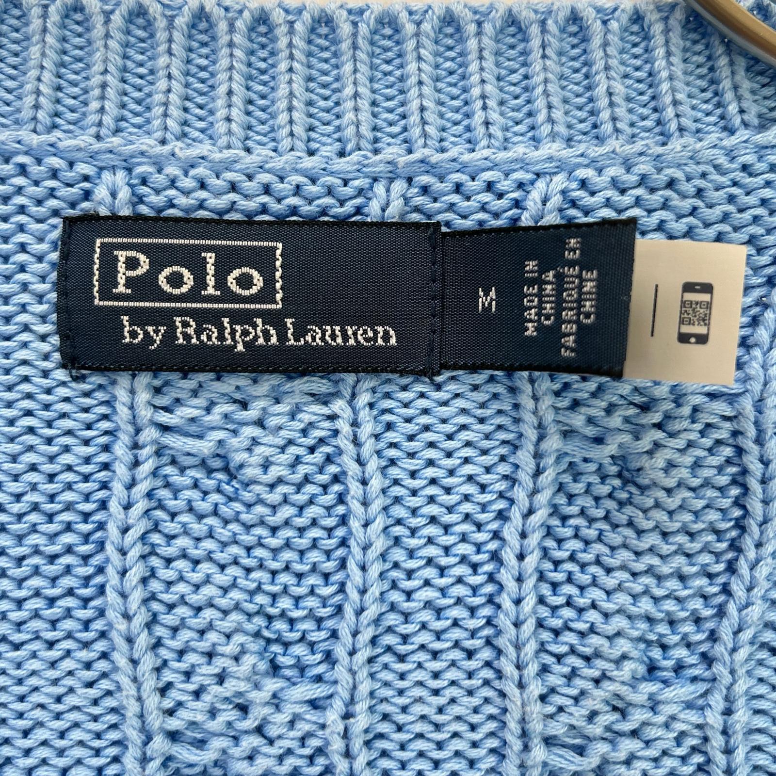 POLO RALPH LAUREN ポロ ラルフローレン 0200012627 ライトブルー コットン ポニー刺繍 ショートスリーブケーブルニットカーディガン トップス