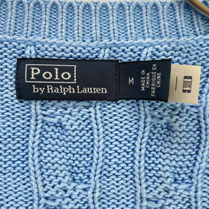POLO RALPH LAUREN ポロ ラルフローレン 0200012627 ライトブルー コットン ポニー刺繍 ショートスリーブケーブルニットカーディガン トップス